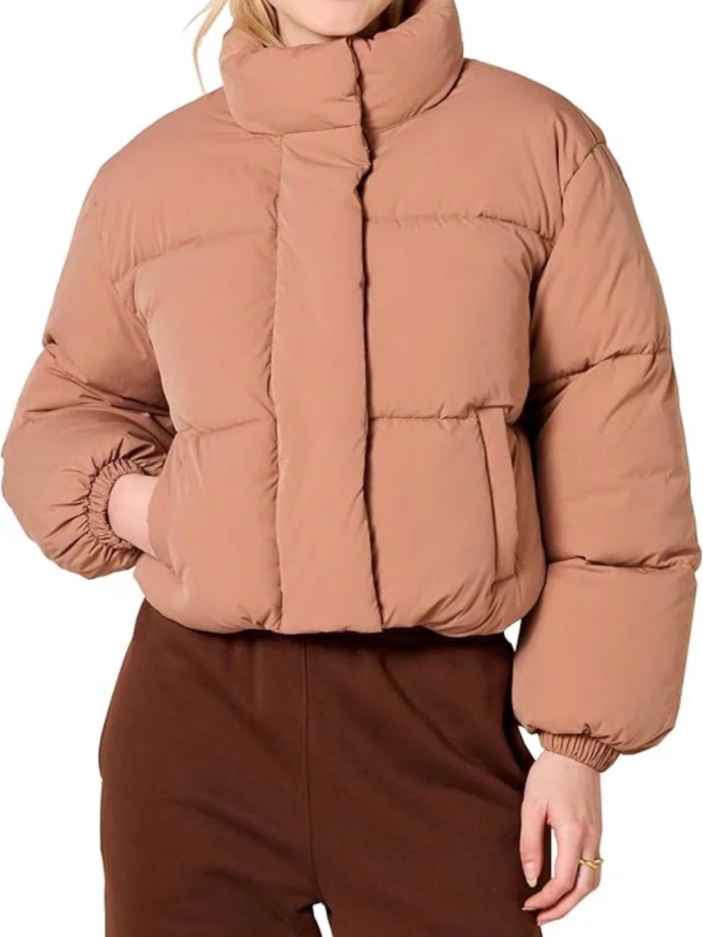 Amazon Essentials Women's Cropped Puffer Jacket in Taupe